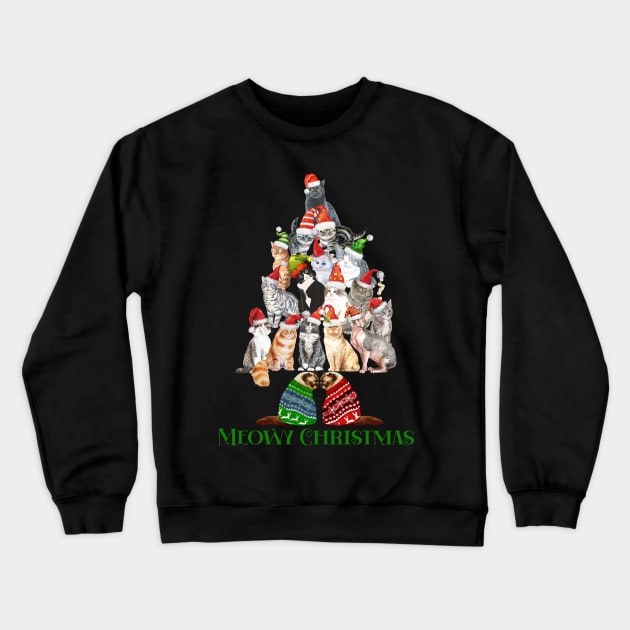 Cat Lover Meowy Christmas Tree Crewneck Sweatshirt by Harlems Gee